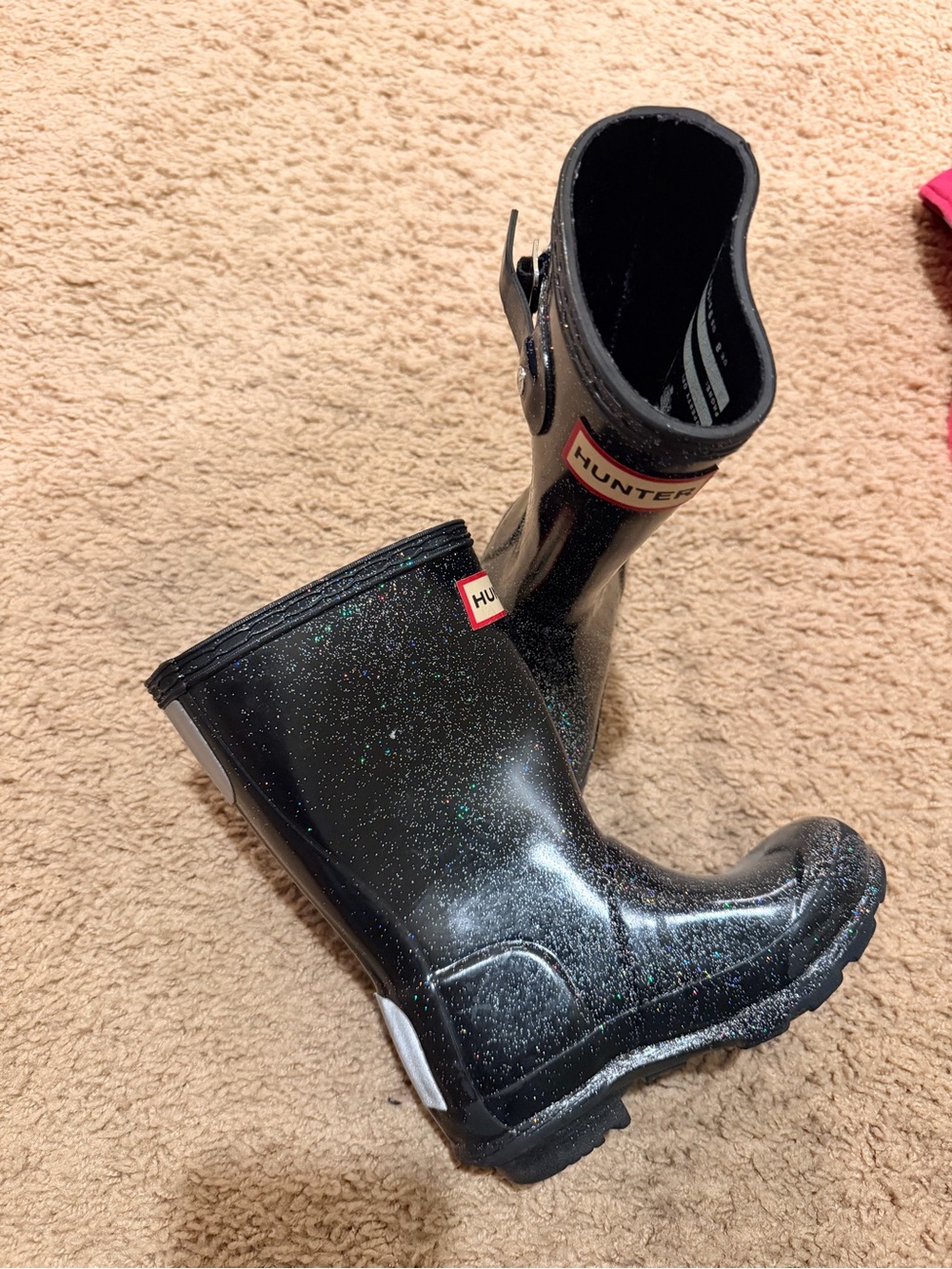 Hunter Kids Black Glitter Rain Boots